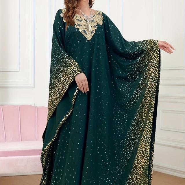 TEMU Elegant And Luxurious Middle Eastern Golden-printed Robe 6126-1