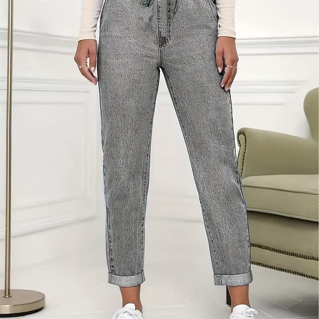 TEMU 25aw Drawstring Elastic Waist Fashion Item Casual Stretch Jeans Versatile Warm Washed Denim