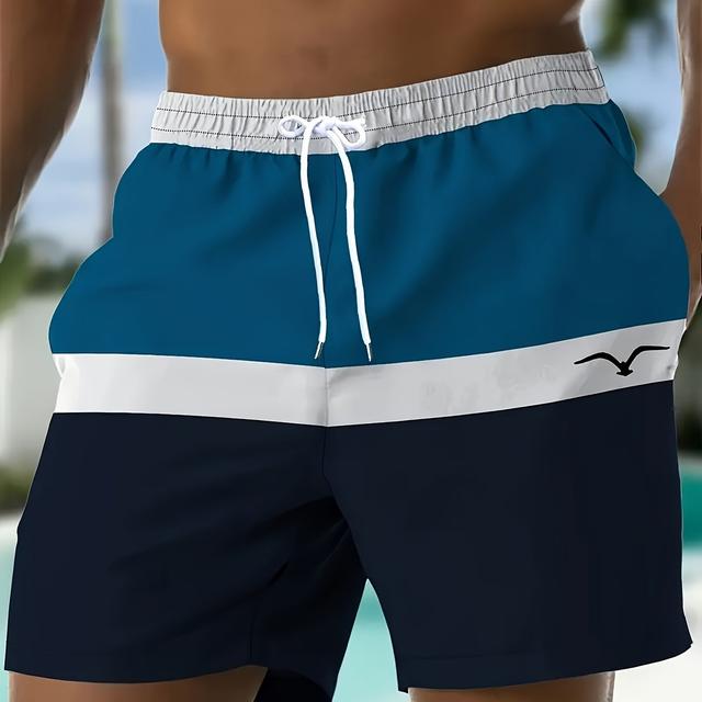 TEMU Men's Summer Print Drawstring Waist Hawaiian Quick-dry Shorts, Seagull Contrast 3d Print Fashion Casual Beach Vacation Swim Trunks, Plus Size