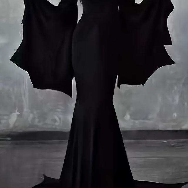 TEMU Gothic Style Off-shoulder Mermaid Dress With Batwing Sleeves, Made Of Polyester Fabric, Long Sleeve