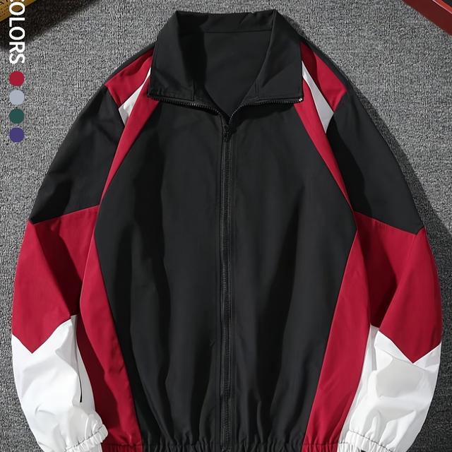 TEMU Men's Outerwear Color-block Jacket Lightweight Thin Jacket Casual Versatile Fashion Windproof Wear-resistant Comfortable High-quality Fabric