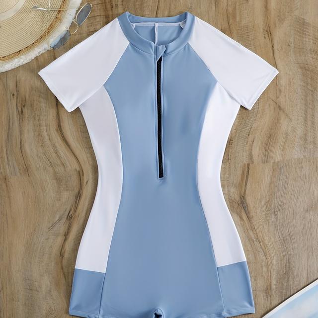 TEMU Легкий та однотонний купальник з короткими рукавами та чотирикутними штанами для змагань