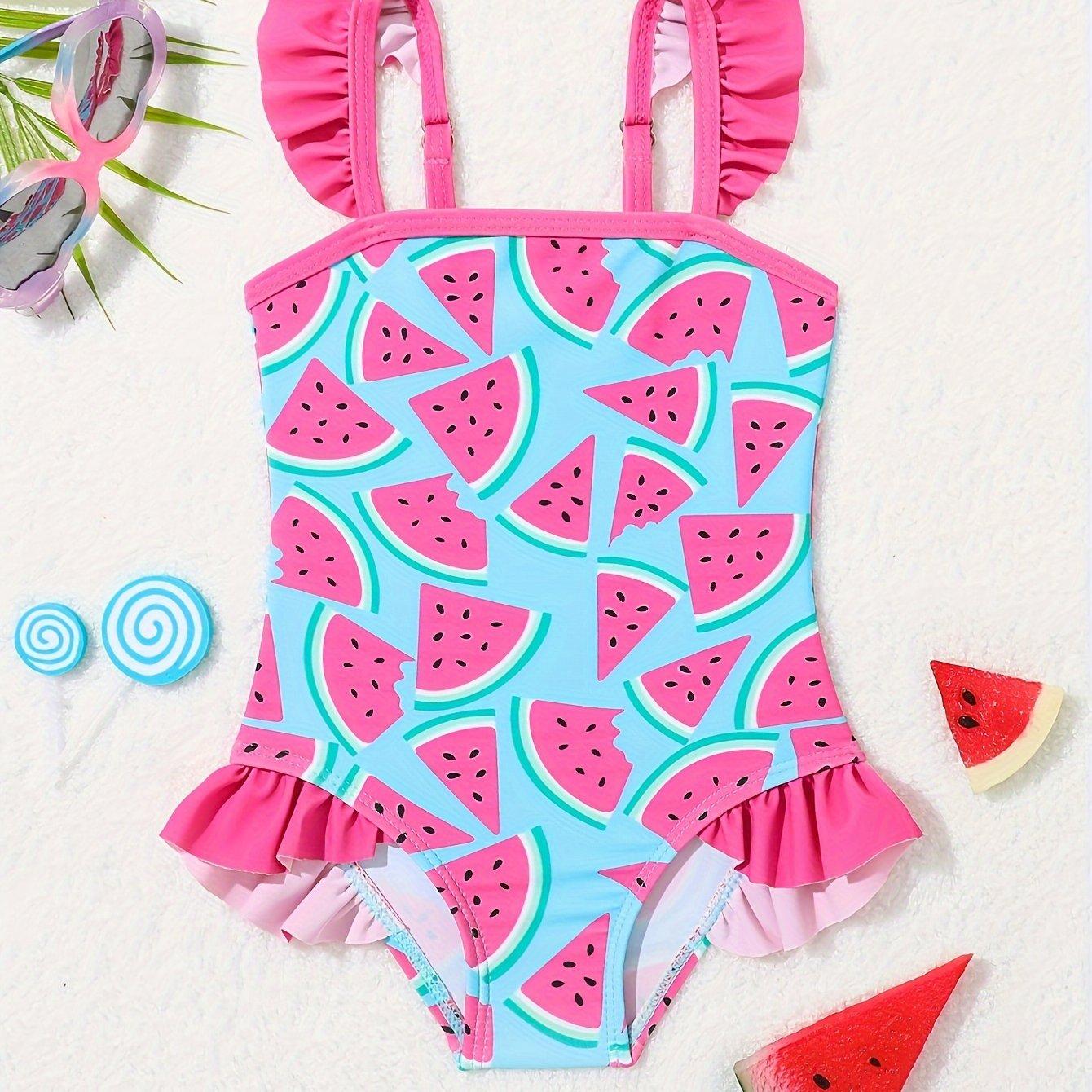 TEMU Printed One-piece Swimsuit For Girls, Quick- Swimwear