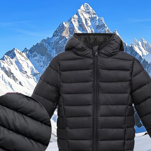 TEMU Leichte Jacke für Jungen & Mädchen - Winddichte Winterjacke mit durchgehendem Reißverschluss, Kapuzenmantel mit langen Ärmeln, Stoff ohne Stretch