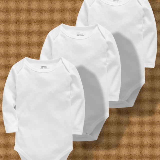 TEMU Skytwo 3pcs Soft Cotton Long Sleeve Onesies For Baby Girls - Breathable, Comfy Triangle Bodysuits, Summer, Outdoor