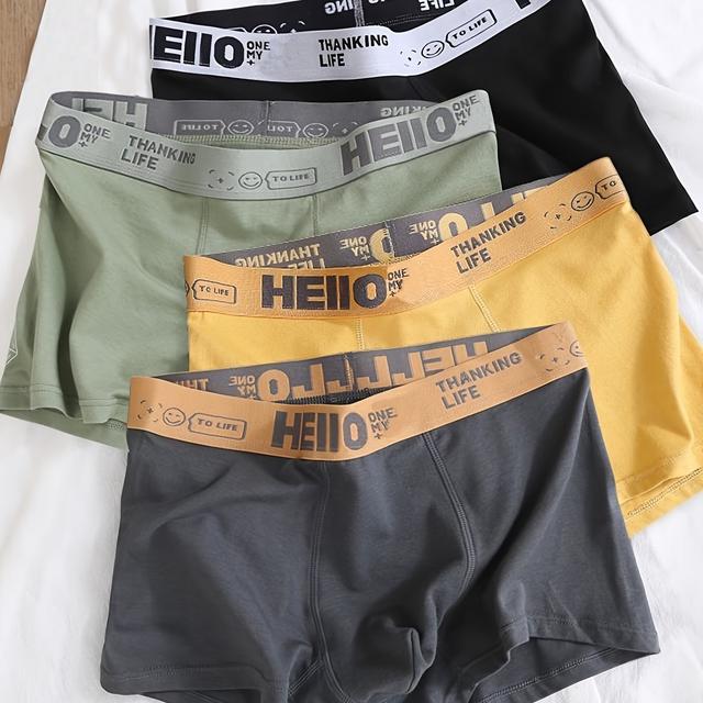 TEMU 4 férfi pamut alsónemű, divatos, puha, légáteresztő, kényelmes férfi boxernadrág, ifjúsági alsónemű, egyszínű boxernadrág, férfi alsónemű