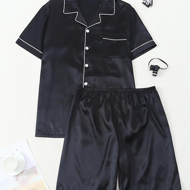 TEMU Men's Simulated Solid Color Short Sleeve Shorts Pajama Set