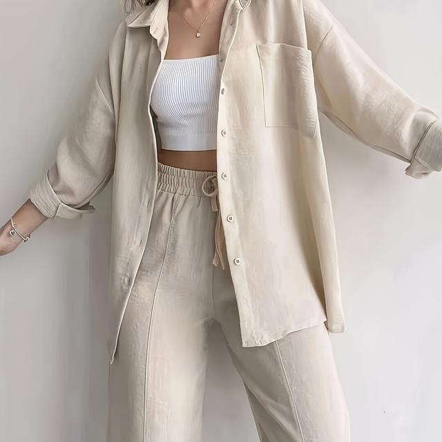 TEMU [F009] Tráfico Dirigido, Camisa Holgada y Relajada para Damas, Pantalones Cortos con Cordón Ajustable, Cómoda, Conjunto de Pantalones de Pierna Ancha Holgada para el Desplazamiento de