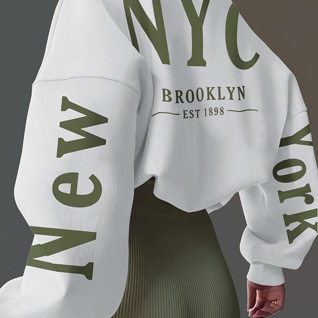 TEMU Women's Autumn And Winter Casual Loose Letter Print Drop Shoulder Long Sleeve Round Neck Sweatshirt Women's Clothing