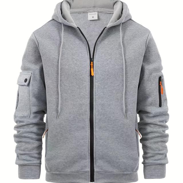 TEMU هودي رياضي رجالي كاجوال بسحاب، يتميز بثقوب وسحابات متعددة وجيوب، مصمم كسترات بغطاء للرأس.