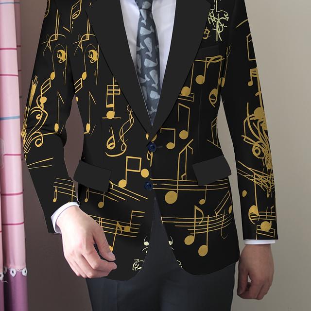 TEMU Herrenanzug mit Elegantischem und Trendigem Musiknotenmuster, Jugendlicher Freizeitanzug und Freizeitjacke für Herren
