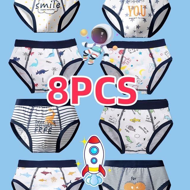 TEMU 8-pack Of Boys' Briefs, Cartoon Animal Dinosaur And Car Print Sports Briefs, Soft, Comfortable And Elastic Cotton Underwear Set, Worn All Year Round