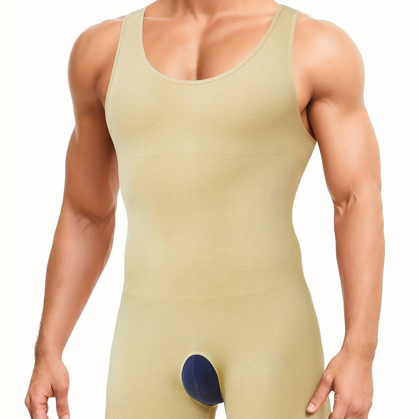 TEMU Junlan Men's Sleeveless Full-body Shaping Underwear, Fitted Compression Bodysuit