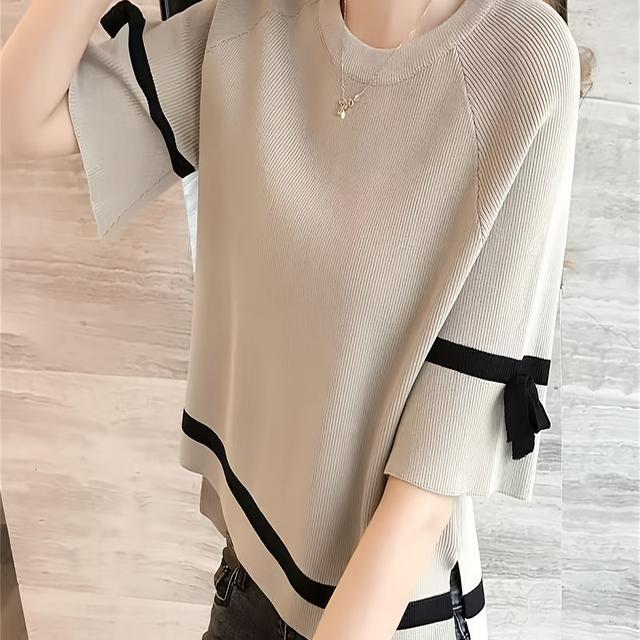 TEMU 夏新作 日本風リボントップ 甘口半袖 通気性アイスファイバー生地 デート・バケーション・アフタヌーンティー用