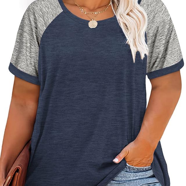 TEMU Plus Size - Plus Size - Loose-fitting Short Sleeve Color Block T-shirts For Women In Plus Sizes For Summer