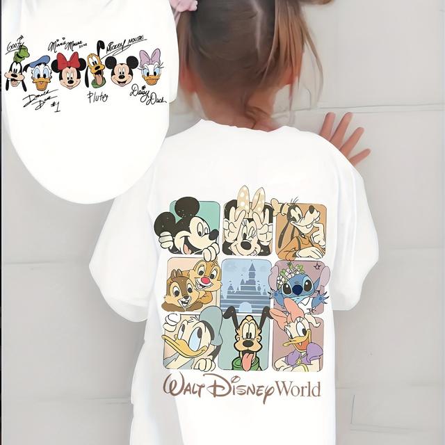 TEMU قميص قصير الأكمام أنيق للرجال والنساء، طباعة ديزني عائلية كرتونية، ملابس صيفية رياضية عملية وبأسعار معقولة