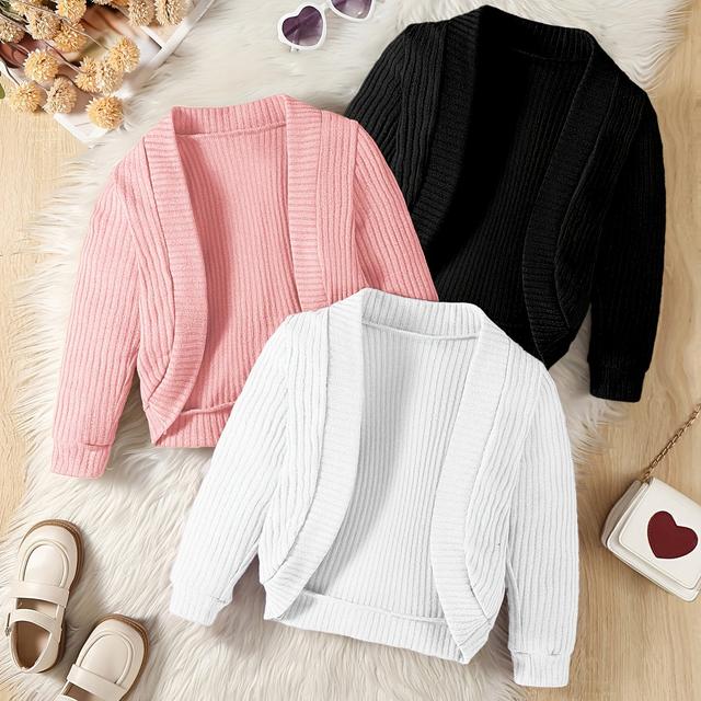 TEMU Neues Frühling- und Herbst-Mädchen Komfortables Grundlegendes Einfarbiges Stilvolles Offenes Cardigan 3er Set