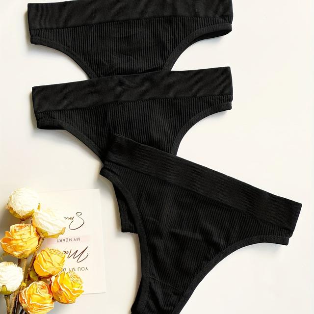 TEMU Women's European/ Solid Color Ribbed Pure Sexy Mid-high Waist Comfortable Breathable Plus Size Three-pack Underwear