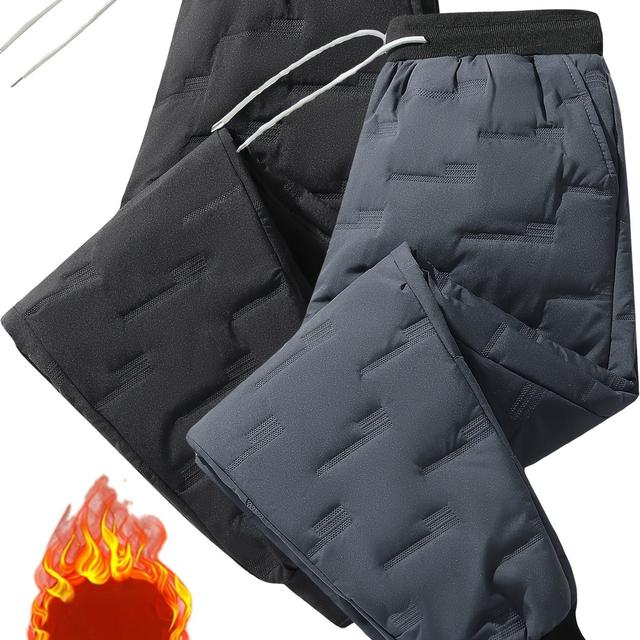 TEMU Men's Thickened Fleece-lined Pants, Loose-fitting Warm Joggers, Pack Of 2