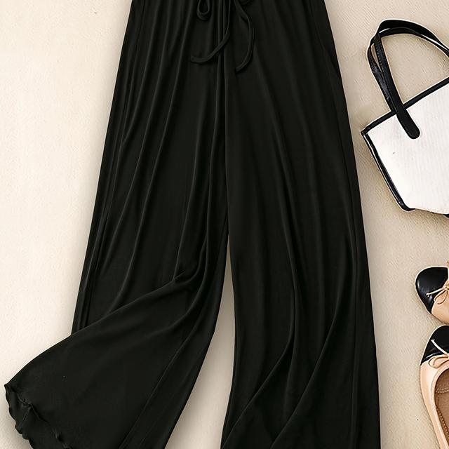 TEMU Plus Size Damen Weite Hose mit Elastischem Bund & Wellenbündchen – Einfarbige Hochelastische Hose für Elegante Casual- & Schicke Outfits – Maschinenwaschbare Bequeme Hose