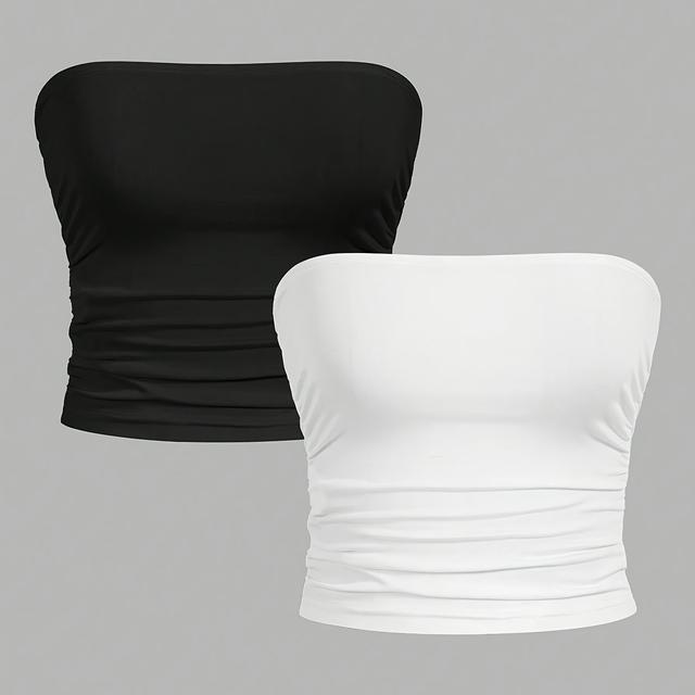TEMU 2pcs Women' And Comfortable Ruched Tube Top Off-shoulder Camisole