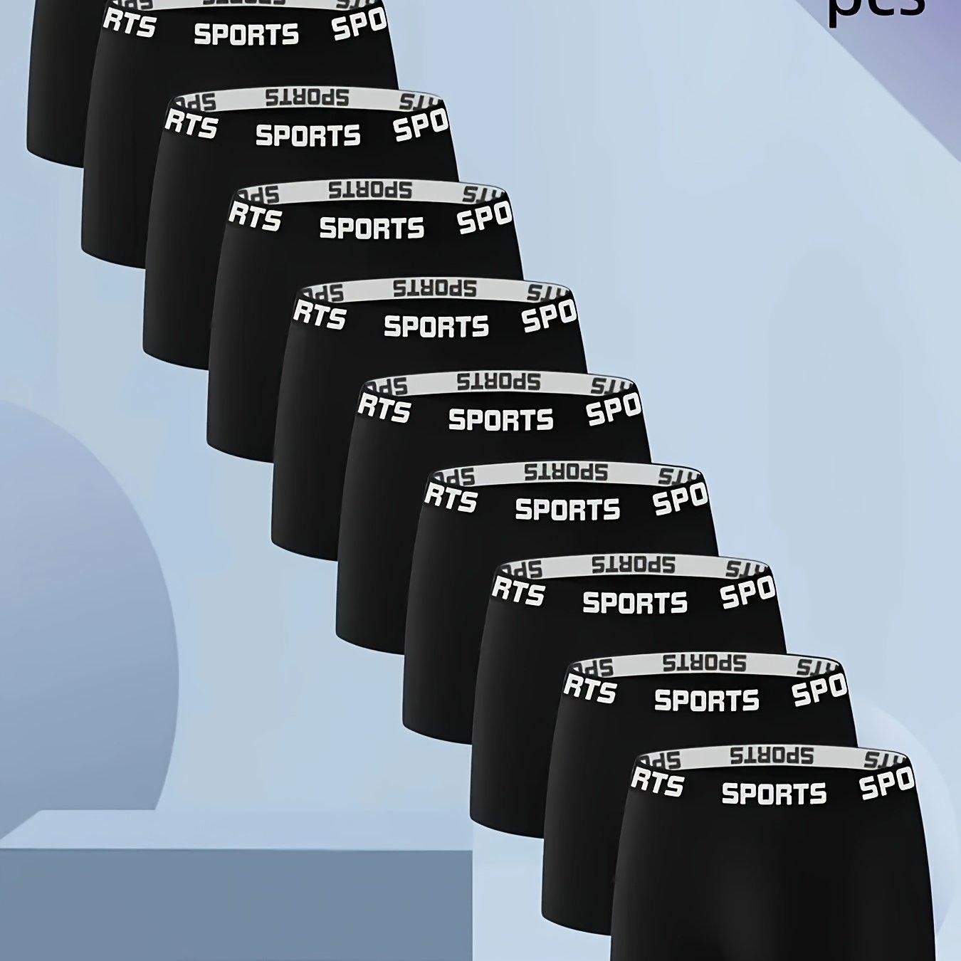 TEMU 10 Stück Herren Boxershorts - Einfarbige SPORTS-Bund-Design, Atmungsaktives Stretchmaterial für Fitnessstudio & Freizeit – Bequeme Unterwäsche mit Sportlichem Design und Mittlerer Elastizität