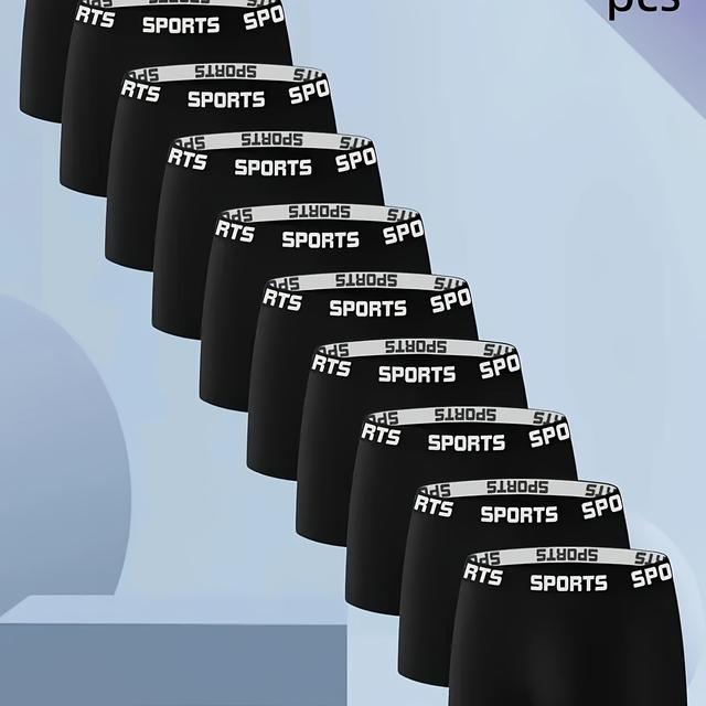 TEMU 10 Stück Herren Boxershorts - Einfarbige SPORTS-Bund-Design, Atmungsaktives Stretchmaterial für Fitnessstudio & Freizeit – Bequeme Unterwäsche mit Sportlichem Design und Mittlerer Elastizität