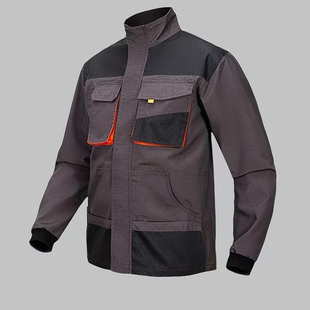 TEMU Herren-Schwerlast-Arbeitsjacke mit Großen - Strapazierfähiges Polyester, Stehkragen, Reißverschluss, Reguläre Passform für den Außen- und Industrieeinsatz, Funktionales Design | Langlebiger Stoff