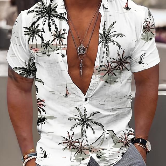 TEMU Chemise à manches courtes pour homme avec imprimé , pour les vacances d'été, offrant un style hawaïen décontracté et tendance.