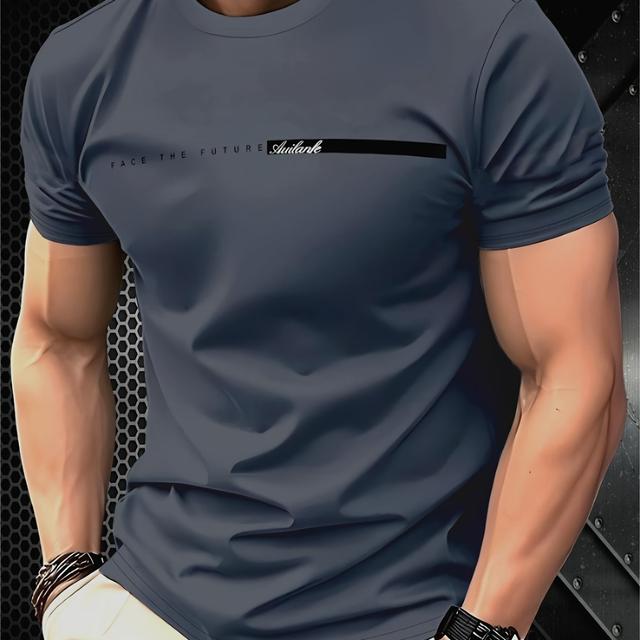 TEMU Men's Fashion Casual T-shirt - 100% Polyester Fiber, Round Neck Short Sleeves, Machine Washable, Comfortable For All , Daily Wear | Round Neck T-shirt | Smooth Texture Fabric