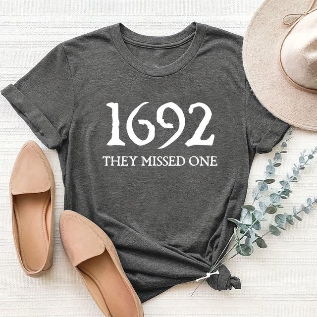 TEMU Salem Plus Size Letter Print T-shirt, Short Sleeve Crew Neck Casual Top For Summer & Spring, Women's Plus Size Clothing