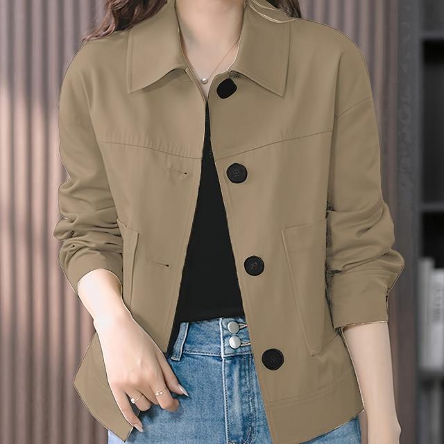 TEMU معطف نسائي أنيق بسيط لفصلي والخريف بتصميم ياقة ذات أزرار واحدة - معطف قصير