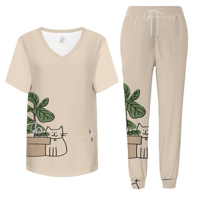 TEMU ชุดคริสต์มาส ชุดยูนิฟอร์มผู้ดูแลคอวีครบชุดลายหลากหลาย ของขวัญวันหยุด ชุดพยาบาลคอวี มีกระเป๋า ระบายอากาศได้ดี ใส่สบาย ชุดนอน และชุดใส่ได้ทุกวัน