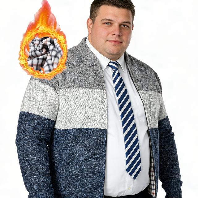 TEMU جاكيت رجالي مقاس كبير للخريف/الشتاء مبطن بالفرو | ياقة عالية، قماش مطاطي متوسط، نمط كتل الألوان، قصة عادية