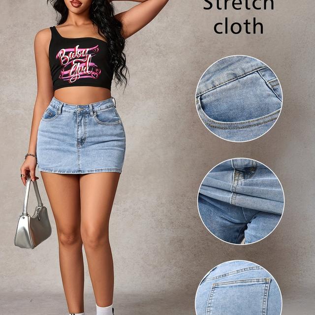 TEMU Damen Casual Washed Minimalist Denim Rock