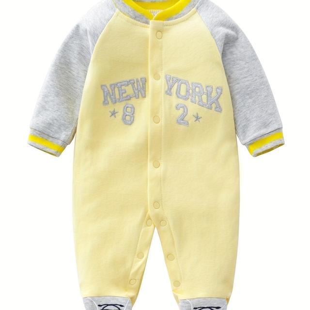 TEMU Mono de béisbol de para bebés, mono con pies para niños pequeños, para gatear en y otoño, para exteriores