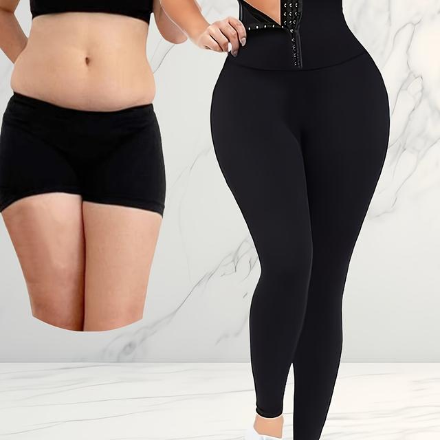 TEMU Women's High Waist Tummy Control Yoga Pants, Slim Leggings, Polyester 55.00% Nylon 30.00% Spandex 15.00% High Stretch Solid Color Cropped Skinny Pants With Button Front For Adult