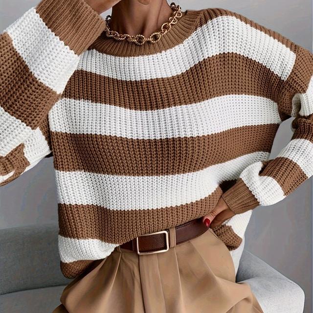 TEMU Classic Drop Shoulder Loose Striped Sweater