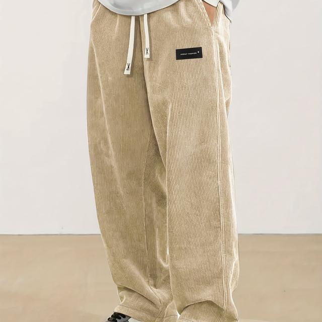 TEMU Men's Corduroy Pants For Spring And Autumn, Featuring A Drawstring Elastic Waist, Straight-leg Design, And Stylish Casual Sports Long Trousers