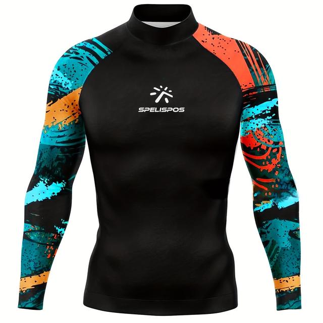 TEMU Men's Long-sleeve Surfing Shirt For Sailing, Slightly Fitted Rashguard, Swimwear T-shirt For Diving And Gym Activities.