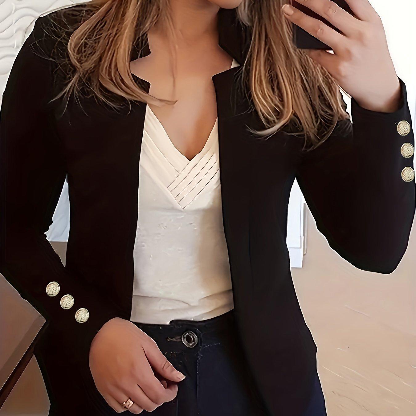 TEMU Women's Casual Long Sleeve Blazer - Solid Color Button-up Front, Loose Fit, Long Sleeve, Fall/ & Workwear, Casual Blazer For Women, Office Blazer