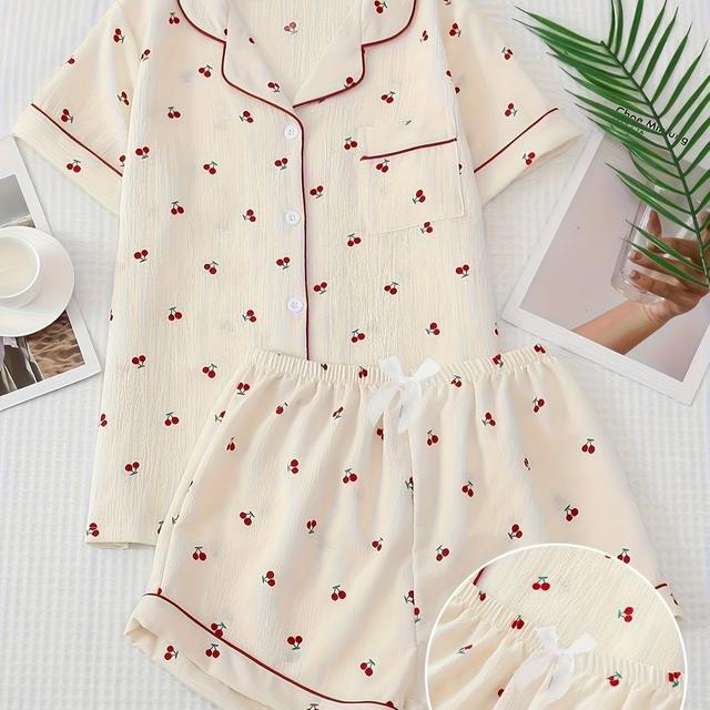 TEMU Conjunto de Pijama Jovem com Estampa de , e com , Lavável à Máquina ou a , Roupa Confortável para Meninas em Casa ou ao Ar Livre
