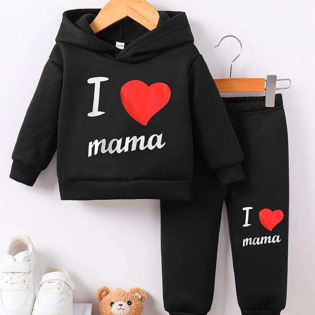 TEMU Spring/fall Letter Print Hooded Long Sleeve Sweatshirt And Sweatpants Casual Two-piece Set For Infant And Toddler Boys And Girls, Perfect For Outdoor