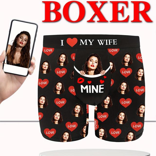 TEMU 1pc Customized Men's Underwear Face Photo Personalized Boxer Briefs For Boyfriend Husband, Casual Fashion High Stretch Comfortable Underwear Valentine's Day Love Holiday Gift For Him