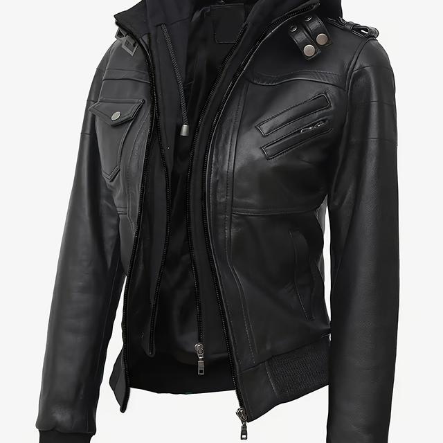 TEMU 2025 Autumn/winter Bestseller, Elegant And Sexy Women's Pu Leather Jacket With Detachable Hood