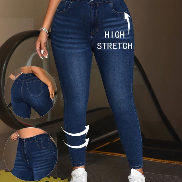 TEMU Jeansy Damskie z Wysokim Stanem - Elastyczne, Dopasowane, Styl Uliczny, Jednolity Prane Niebieski, Zamek Błyskawiczny i Kieszenie, Całoroczna Odzież Codzienna, Wygodne i Modne, Trwały Materiał