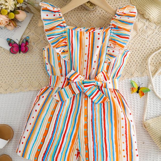 TEMU Boho Striped Flutter Trim Sleeveless Jumpsuit Romper For Summer Beach Vacation Holiday Gift