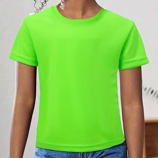 TEMU Mädchen Fluoreszierende Kurzarm-T-Shirts - Casual Rundhals Einfarbig für Uniformen, Sport & Freizeitkleidung - Maschinenwaschbare Bequeme Rundhals-Shirts für Frühling, Sommer & Herbst