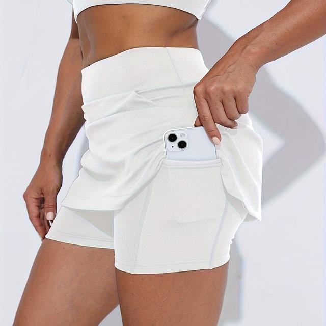 TEMU Women's High-waist Slim-fit Yoga Shorts With Pockets - Stretchy Polyester, Solid Color, Fitness, Cycling, And Tennis - Spring/summer Activewear, Wear|slim Fit Shorts|polyester