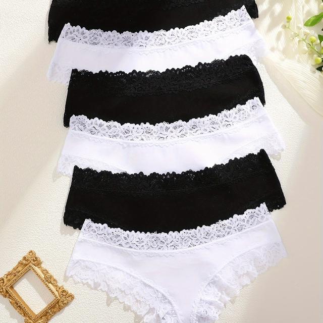 TEMU 6-pack Women' Color Lace Splicing Panties Low Waist Sexy Underwear